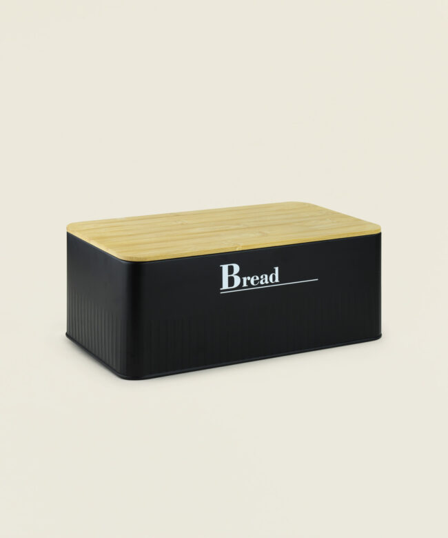 Ψωμιέρα μεταλλική μαύρη Bread με μπαμπού καπάκι