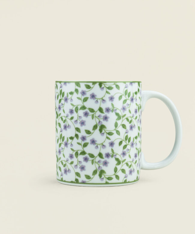 Κούπα πορσελάνης με πράσινο–μωβ floral μοτίβο 340ml