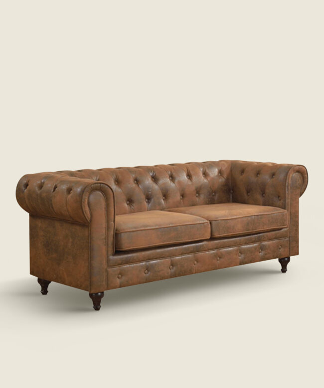 Καναπές Brook Chesterfield τριθέσιος υφασμάτινος σε χρώμα καφέ camel