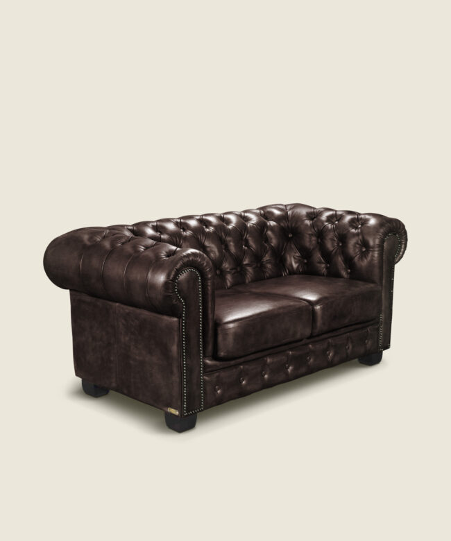 Καναπές Camden Chesterfield διθέσιος δερμάτινος σε καφέ χρώμα