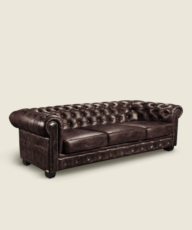 Καναπές Camden Chesterfield τετραθέσιος δερμάτινος σε καφέ χρώμα