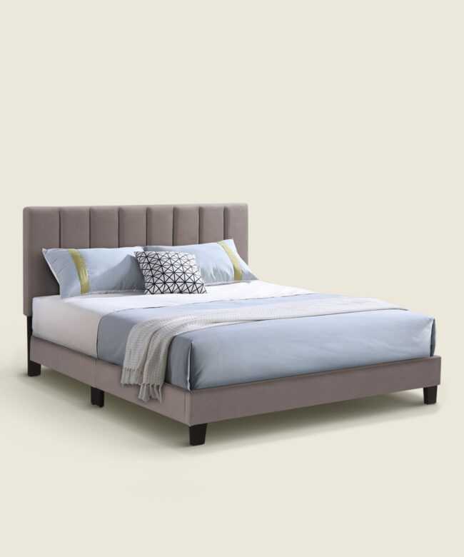 Κρεβάτι Berry διπλό υφασμάτινο 140x190εκ. σε χρώμα cappuccino