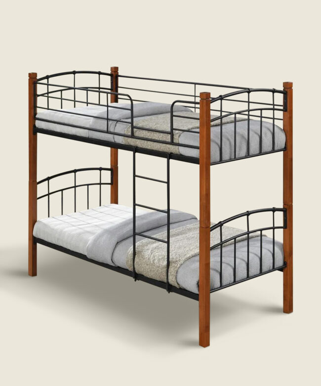 Κουκέτα Loom μεταλλική με ξύλινα πόδια 90x190εκ. σε καρυδί και μαύρο χρώμα