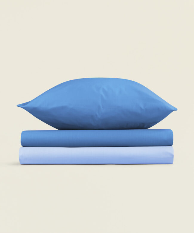 Σεντόνι σετ μονό βαμβάκι polyester σε διχρωμία γαλάζιο μπλε