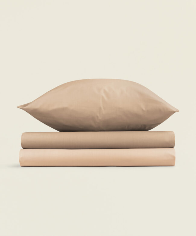 Σεντόνι σετ μονό βαμβάκι polyester σε διχρωμία καφέ μπεζ